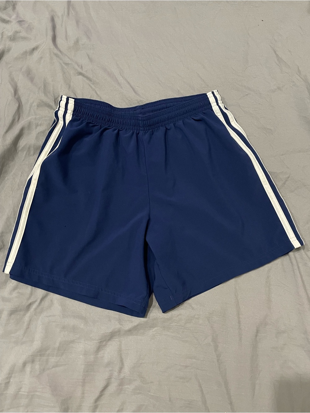 Navy Athletic Shorts with White Side Stripes